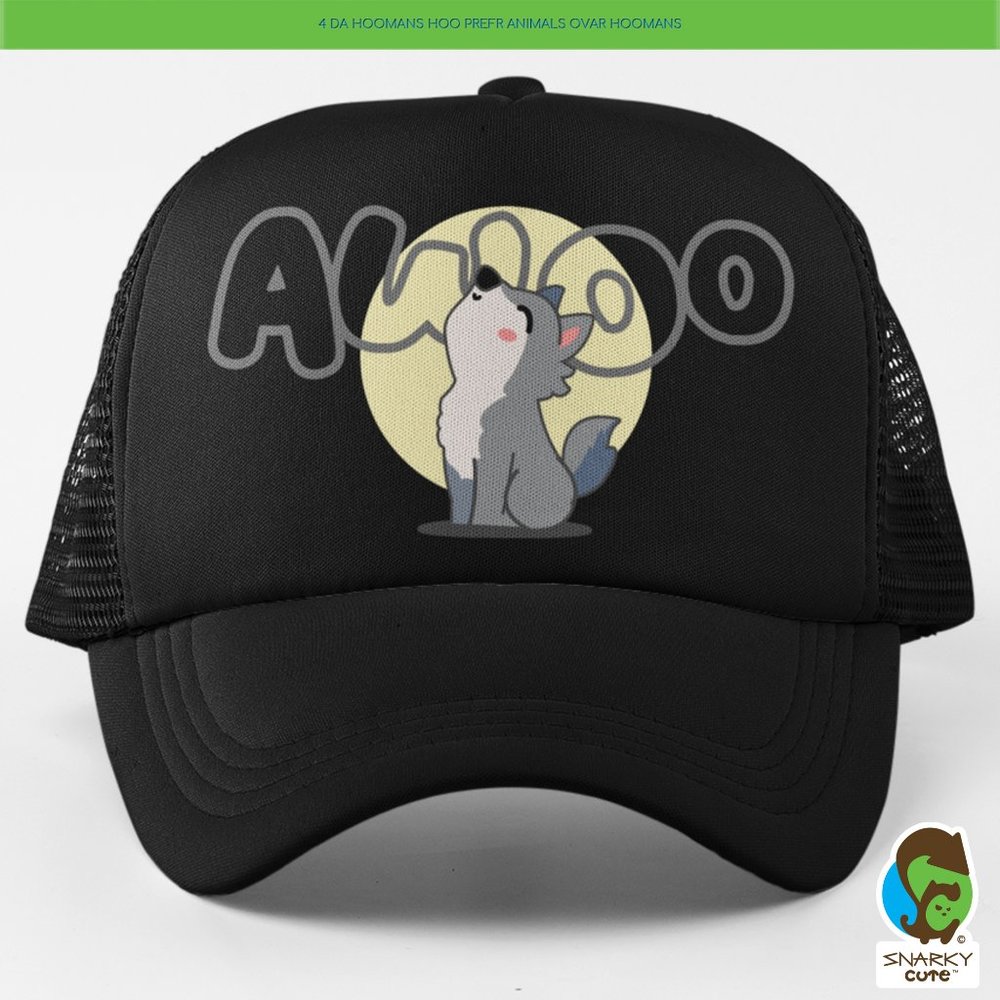 Awoo Wolf Dog Howl Foam Trucker Snapback Cap BLACK